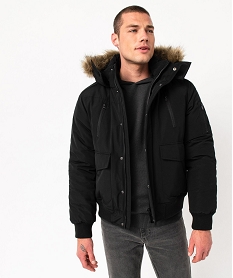 blouson matelasse a capuche bordee de fourrure imitation homme noir manteaux et blousonsE057101_1