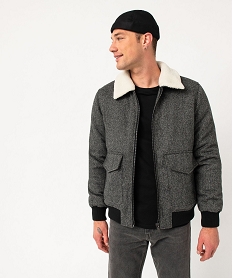 blouson matelasse en maille chinee avec col sherpa amovible homme grisE057701_1