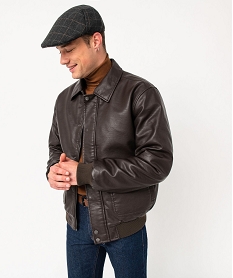 blouson en cuir imitation avec larges poches homme brun manteaux et blousonsE057801_1