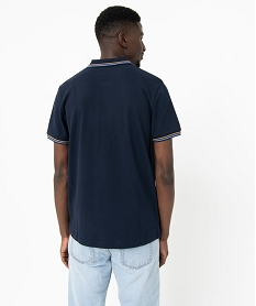 polo homme en maille piquee avec finition rayee bleu polosE058901_3