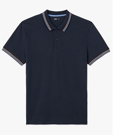 polo homme en maille piquee avec finition rayee bleu polosE058901_4