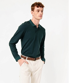 polo a manches longues en maille piquee bicolore homme vert polosE060001_1