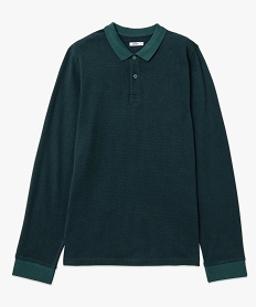 polo a manches longues en maille piquee bicolore homme vert polosE060001_4