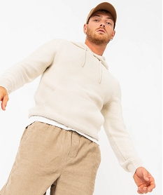 GEMO Pull à capuche en maille fantaisie homme Beige