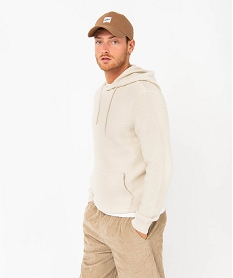 pull a capuche en maille fantaisie homme beige pullsE061301_2