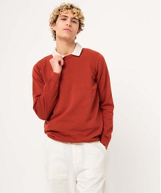 pull homme a col rond en coton rougeE062101_2