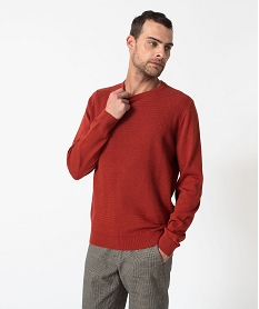 pull en coton homme avec maille fantaisie sur l’avant rouge pullsE062401_1