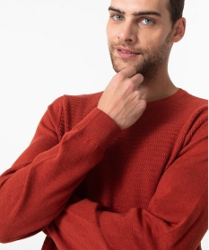 pull en coton homme avec maille fantaisie sur lavant rouge pullsE062401_2