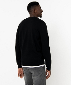 pull en coton homme avec maille fantaisie sur lavant noir pullsE062501_3