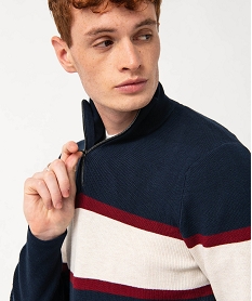 pull tricolore a col montant zippe homme bleu pullsE063201_2