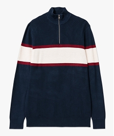 pull tricolore a col montant zippe homme bleuE063201_4
