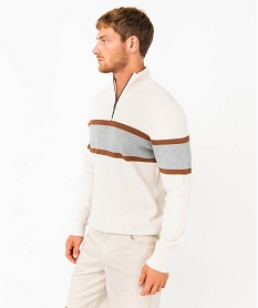 GEMO Pull tricolore à col montant zippé homme Beige