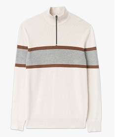 pull tricolore a col montant zippe homme beige pullsE063301_4