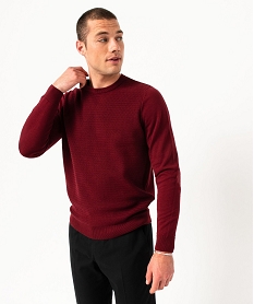 pull en coton homme avec maille fantaisie sur l’avant rougeE063901_1