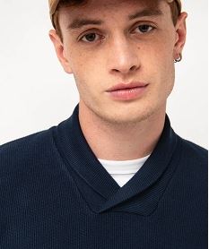 pull col chale en fine maille cotelee homme bleu pullsE064001_2
