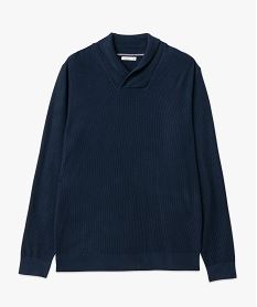 pull col chale en fine maille cotelee homme bleu pullsE064001_4
