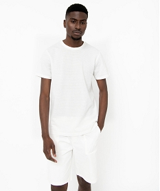 tee-shirt a manches courtes effet raye homme blanc tee-shirtsE064501_1