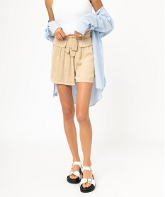 GEMO Short fluide avec taille élastique et ceinture à nouer femme beige standard