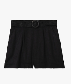 short taille haute en toile avec ceinture tressee femme noir shortsE071401_4