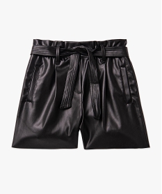 short ample a taille haute froncee en cuir imitation femme noir shortsE072001_4