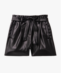 short ample a taille haute froncee en cuir imitation femme noirE072001_4