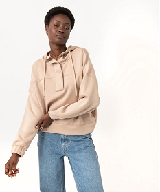 sweat a capuche oversize avec col zippe femme beigeE072101_1