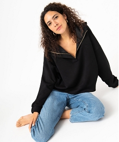 GEMO Sweat à capuche oversize avec col zippé femme Noir