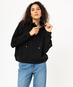 sweat a capuche oversize avec col zippe femme noirE072201_2