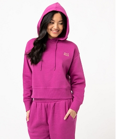 sweat court a capuche avec message brode femme violet sweatsE072901_2