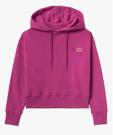 sweat court a capuche avec message brode femme violet sweatsE072901_4