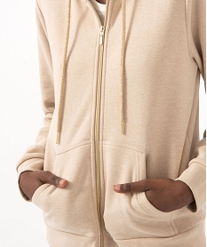 sweat zippe a capuche avec interieur molletonne femme beige sweatsE075101_2