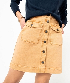 jupe en jean coloree avec fermeture boutons femme orangeE079201_2
