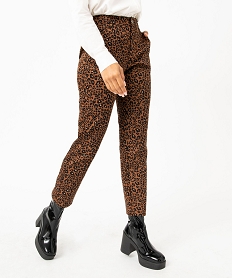 pantalon droit en toile extensible imprime leopard femme imprime pantalonsE079701_2