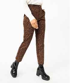 pantalon droit en toile extensible imprime leopard femme brunE079701_2