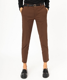 pantalon en toile extensible coupe slim femme avec ceinture brun pantalonsE080701_2