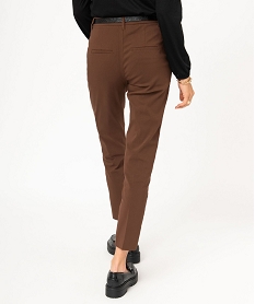 pantalon en toile extensible coupe slim femme avec ceinture brun pantalonsE080701_3