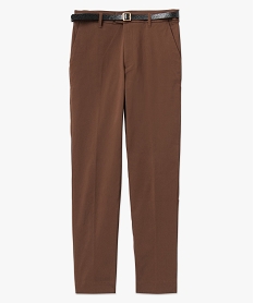 pantalon en toile extensible coupe slim femme avec ceinture brun pantalonsE080701_4