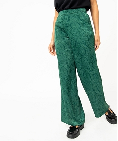 pantalon large en satin fluide imprime femme vert pantalons fluidesE081001_1