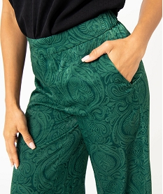 pantalon large en satin fluide imprime femme vertE081001_2