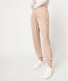 pantalon cargo en matiere satinee femme beige pantalons cargoE082801_1