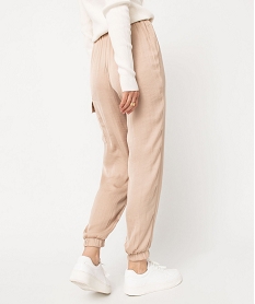 pantalon cargo en matiere satinee femme beigeE082801_3