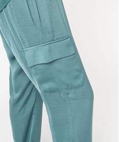 pantalon cargo en matiere satinee femme vert pantalons cargoE082901_2
