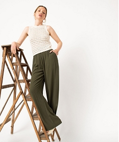 pantalon en maille fluide aspect crepe femme vertE083301_1