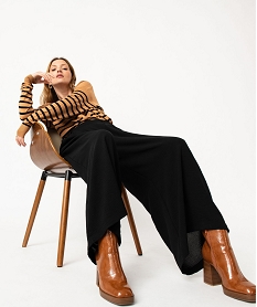 GEMO Pantacourt large en toile fluide femme noir standard