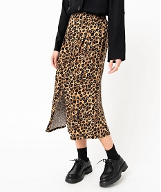 jupe droite midi a boutons imprime leopard femme imprimeE084201_2