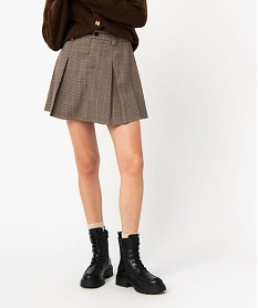 GEMO Jupe plissée à motif tartan femme Brun