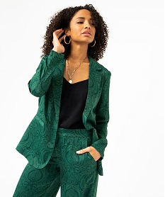 veste blazer femme imprimee en matiere satinee vert vestesE085101_1