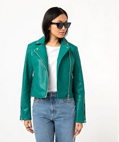 blouson biker en synthetique imitation cuir femme vertE086301_1