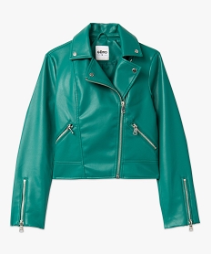 blouson biker en synthetique imitation cuir femme vert vestesE086301_4