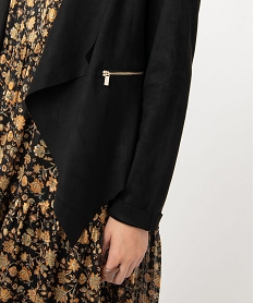veste en suedine souple portee ouverte femme noir vestesE086501_2